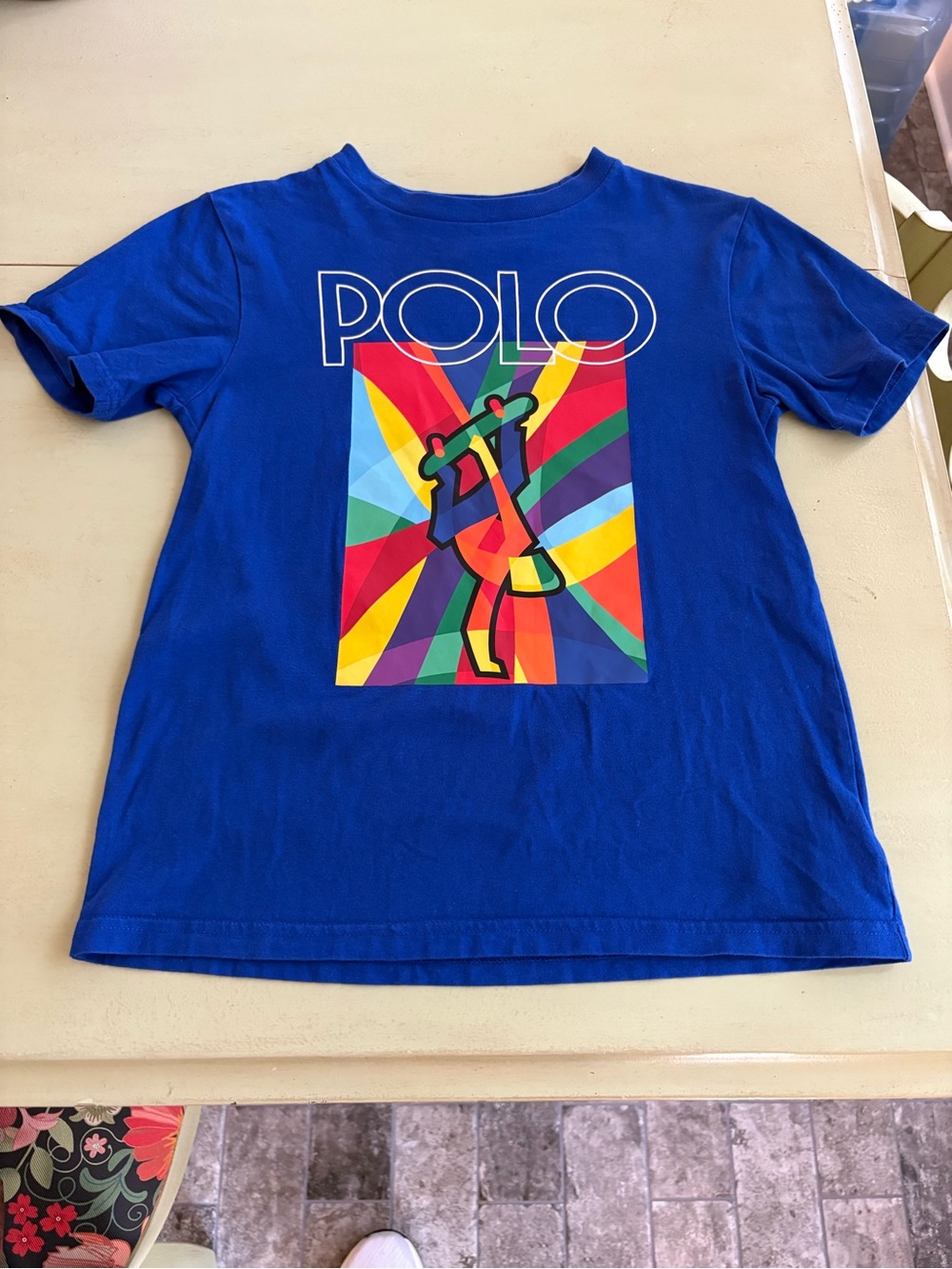 Ralph Lauren Blue Kids Polo Graphic Golf Tee with Multicolor Print